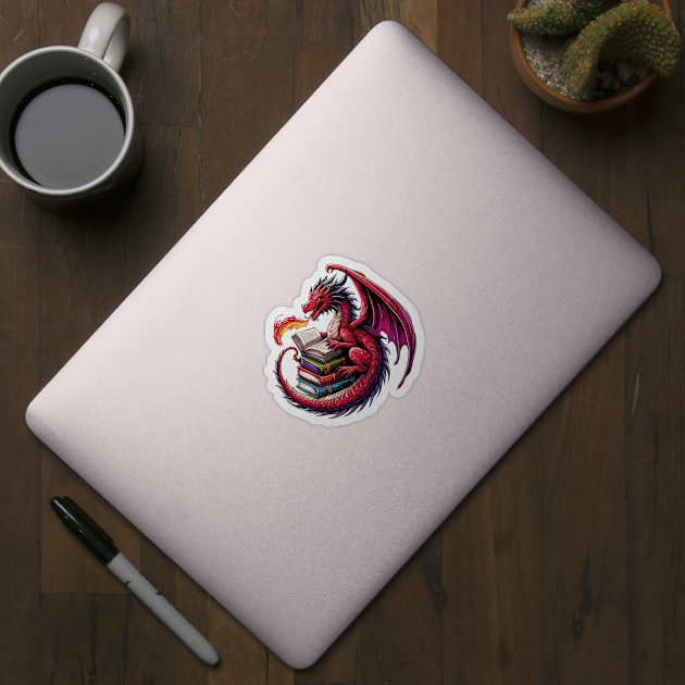 Bookworm Dragon Reading Book Lover by JessArty